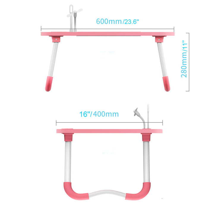 Curved Design Folding Wooden Desk - Multifunctional Home Bed Stand with USB Charging Port, Pen Cup Slot, Macbook and Phone Storage - Perfect for Small Spaces and Home Offices.