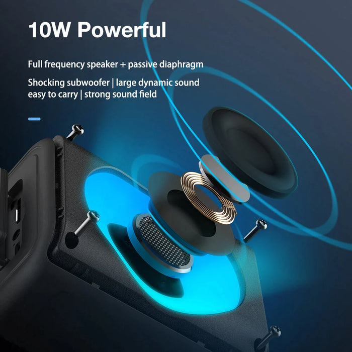 AirAux Portable Mini Speaker - 7 RGB Light Modes - Immersive 10W 360° Stereo - Large 2000mAh Battery - Bluetooth 5.1 - Black