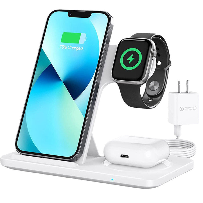 Wireless Fast Charging Dock - Multiple Wattage Options, 3-in-1 Device Charger for iPhone 14 13 12 11 Pro XS XR, Apple Watch, Airpods - Ideal for Apple Device Owners