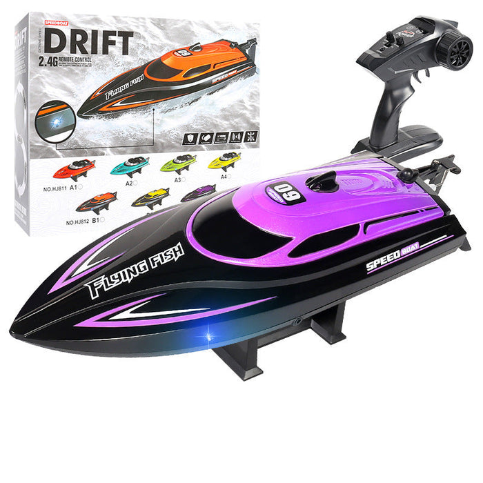 HXJRC HJ812 - 2.4G 4CH High-Speed RC Boat with LED Lights, Waterproof 25km/h Electric Racing Speedboat - Perfect for Lakes, Pools, and Remote Control Toy Enthusiasts