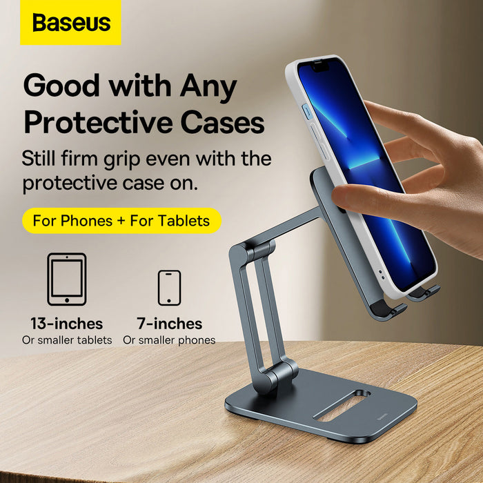 Beseus Desktop Biaxial Foldable Metal Stand - iPhone 14, 13, 12, Samsung Galaxy Z Fold4, Xiaomi 13, iPad Pro Holder - Ideal for Hands-Free Video Calls and Entertainment