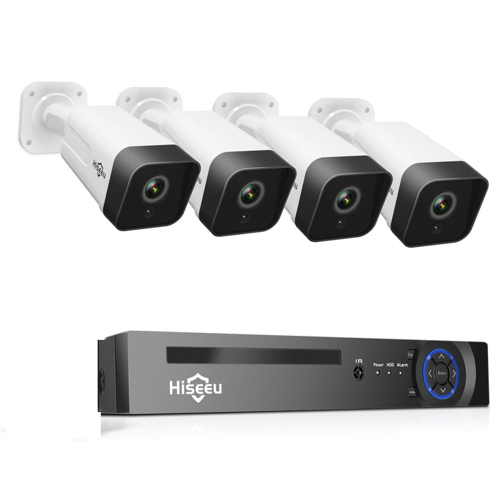 Hiseeu 8CH 5MP NVR Camera System - 4Pcs POE H.265+ IP Security Cameras, Audio, Night Vision 10m, IP66 Waterproof, Onvif - Ideal for Home and Business Security