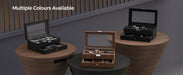 2-Tier Watch Box with Glass Lid — Holds 12 Watches, Lockable Drawer