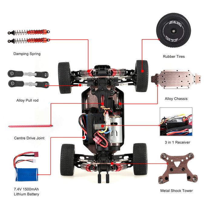 Wltoys 144001 1/14 2.4G 4WD High Speed Racing RC Car Vehicle Models 60km/h Two Battery 7.4V 2600mAh