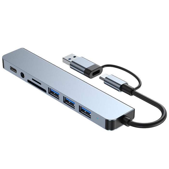 Type-C Docking Station - 8-in-1 USB-C Hub Splitter with USB3.0, USB2.0, USB-C Data, SD/TF Card Reader, 3.5mm Audio Multiport - Ideal for PC & Laptop Connectivity