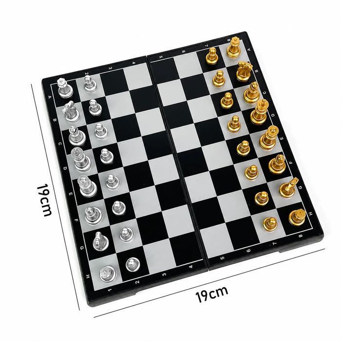 19 x 19cm Folding Magnetic Chess Set — Gold & Silver with Carry Box