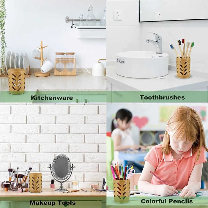 Bamboo Toothbrush Holder Cup – Ventilated Drainage Toothbrush Drainer, Biodegradable 10cm