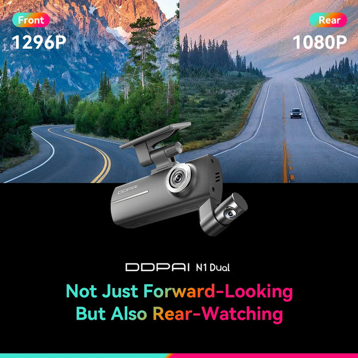 N1 Dual Dash Cam — 1296P Front & 1080P Rear, NightVIS, App Control