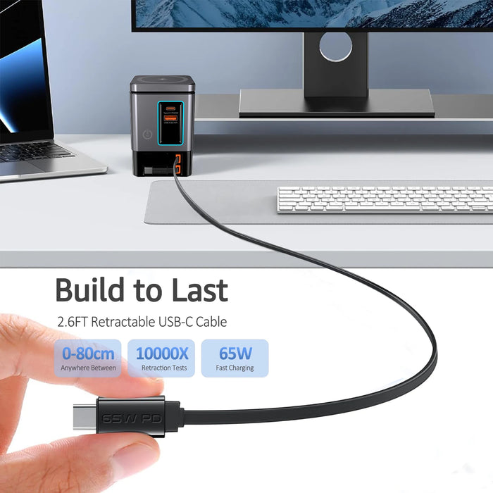 6‑in‑1 Charging Station with Retractable USB‑C — Multi‑Device Power Tower