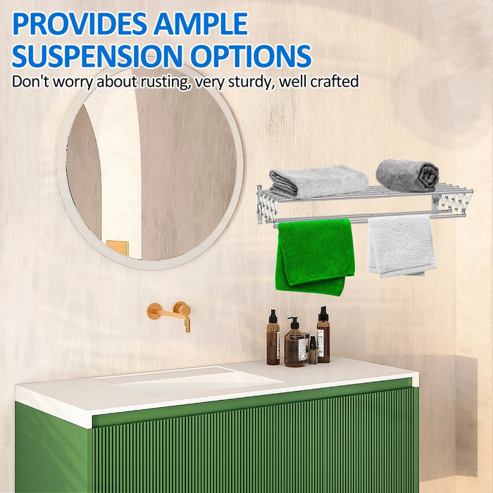 Stainless Steel Wall-Mounted Retractable Clothes Drying Rack — Accordion Design