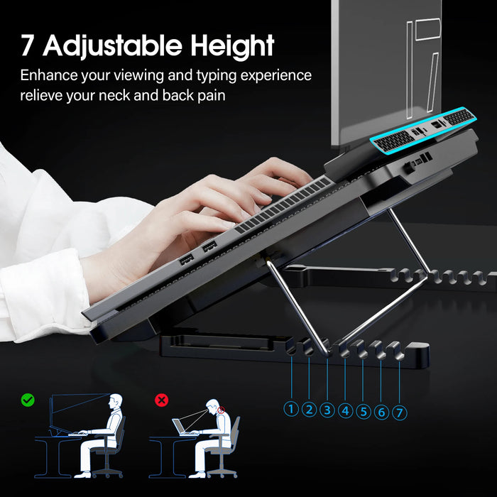 15.6–17.3 inch Laptop Cooling Pad — 6 Quiet Fans, 7-Position Adjustable Stand & Phone Holder
