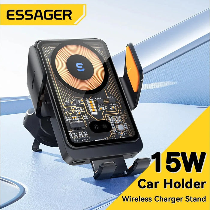 15W Qi Wireless Car Phone Holder – Air Vent & Suction Mount, Fast Charge