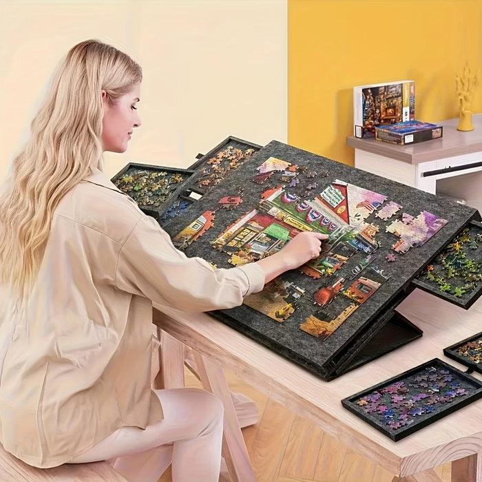 Professional Jigsaw Puzzle Table – 6 Drawers, Felt Board, Holds 1,000 Pieces, Display Lid & Stand
