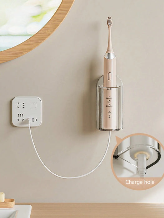 Wall‑Mounted Electric Toothbrush Holder — Clear Plastic Storage Rack