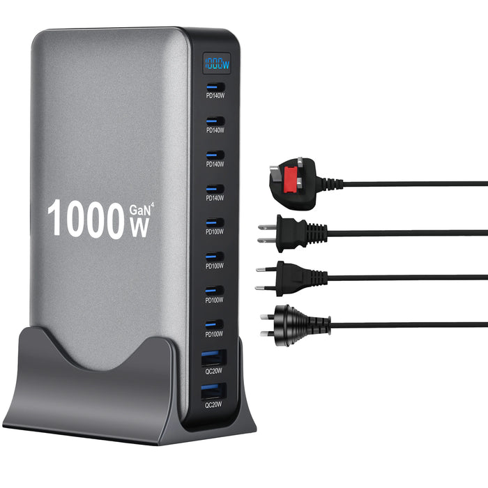 1000W GaN 10‑Port PD3.1 Fast Charging Station — Up to 140W USB‑C (for iPhone, Samsung, Xiaomi, Huawei)