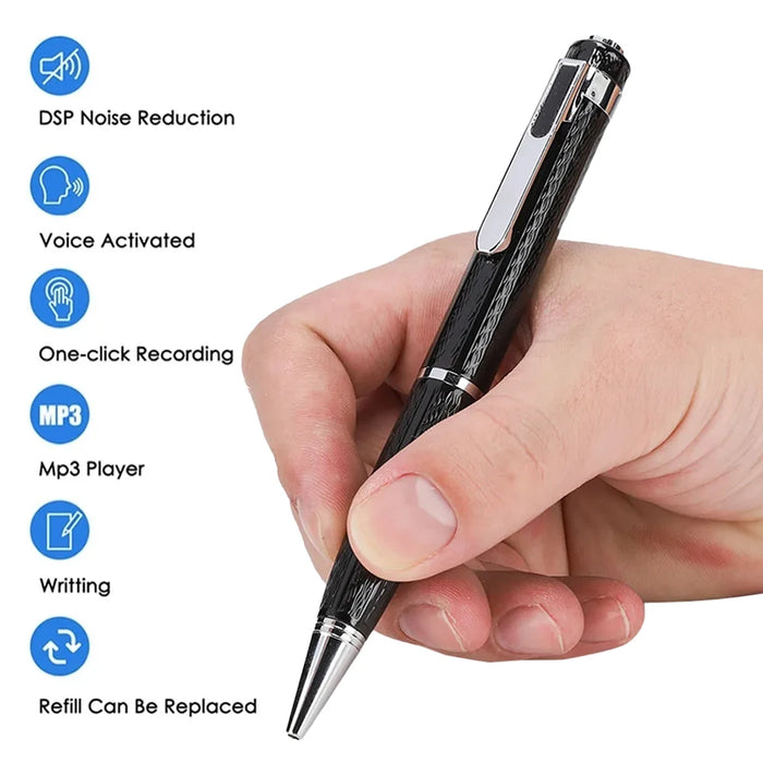 Pen-style Digital Voice Recorder — 12‑hour Continuous, 192kbps, One-button