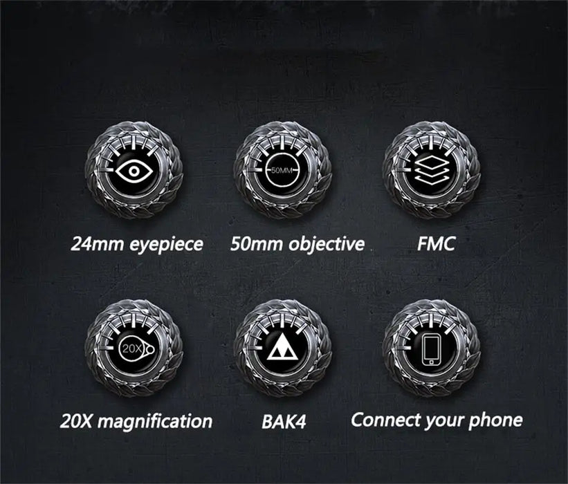 20x50 HD BAK4 Prism Binoculars — 20x Magnification, 50mm Objective, IPX4