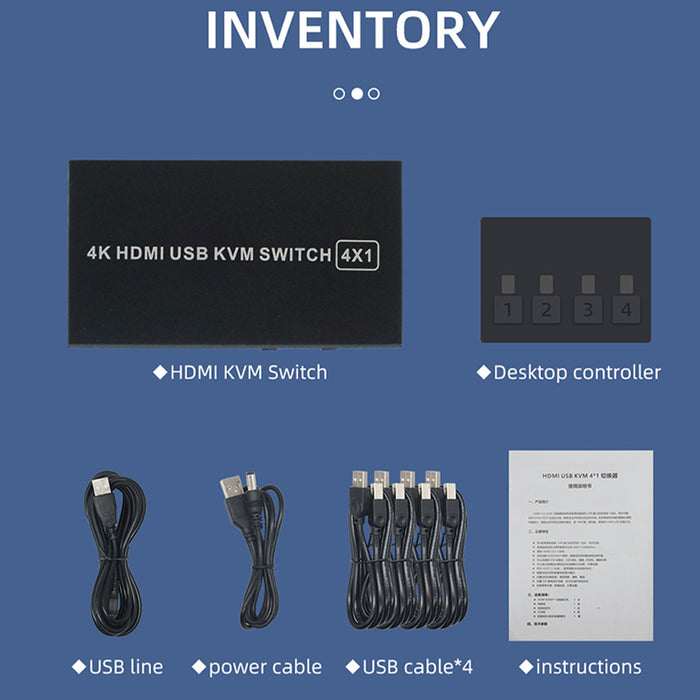 4 Port HDMI KVM Switch 4 in 1 out 4K 60Hz HDMI USB Switch Selector with Desktop Controller for 4 PC Share Monitor Mouse Keyboard