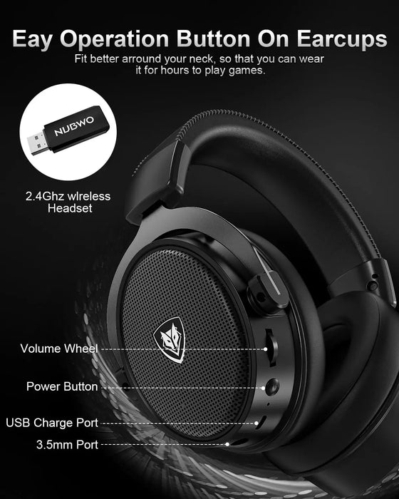 NUBWO® G Series - Wireless Gaming Headset with 2.4GHz & Bluetooth 5.3 Technology, Noise-Cancelling Microphone & Stereo Sound - Compatible with PS5 / PS4 / PC / Computer / Phone / XBOX / Switch