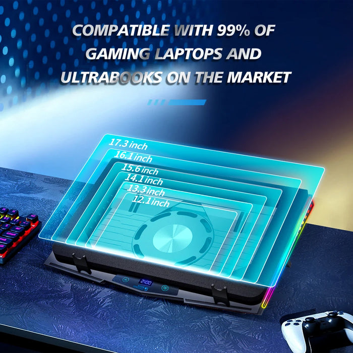 Air Compression RGB Laptop Cooling Pad - Triple-Fan USB Cooler for 12-17-inch Laptops