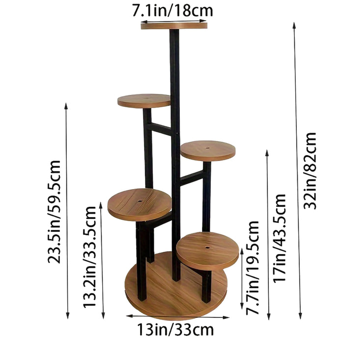 6-Tier Corner Plant Stand – Wood & Metal Display Shelf (Black)