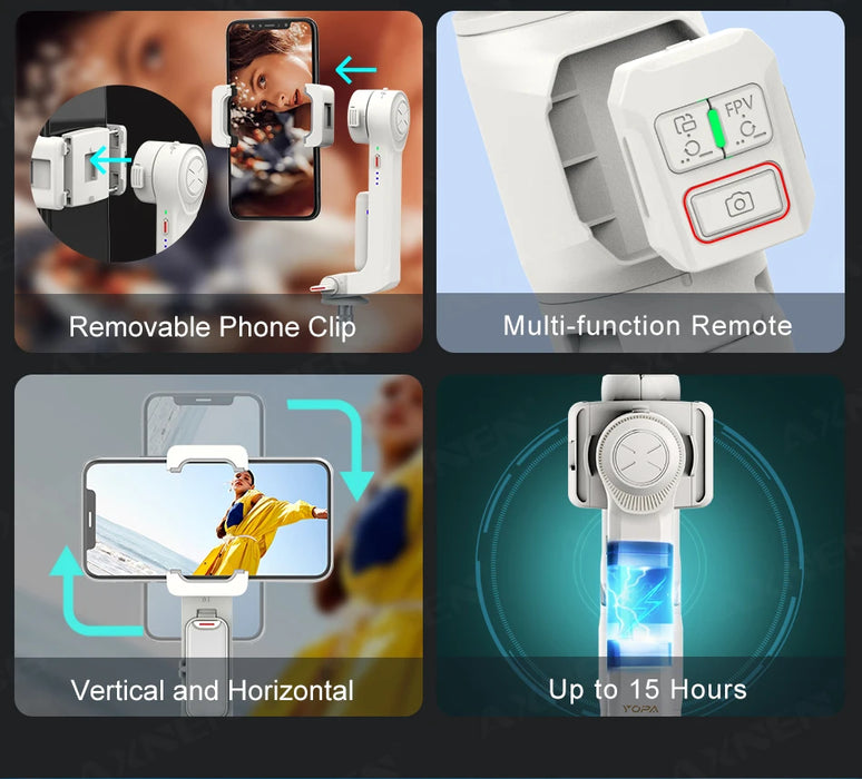A10 Handheld Smartphone Gimbal with Fill Light, Extension Rod & Remote — for iPhone & Samsung