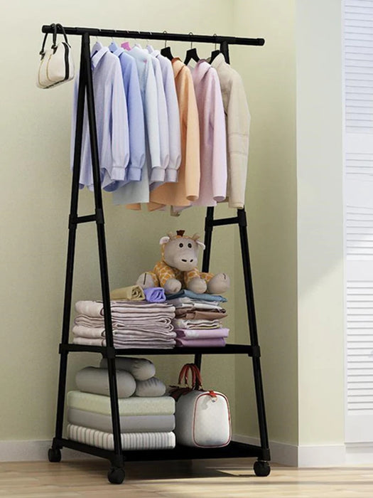 Floor-Mounted Folding Clothes Rack — Triangular Double-Rail Hanger