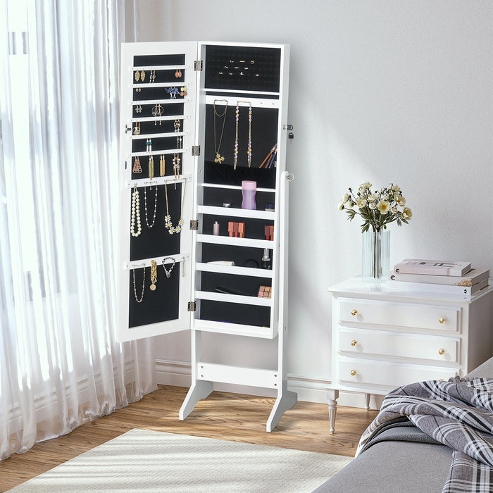 Lockable Freestanding Jewellery Armoire with Adjustable Full-Length Mirror — White