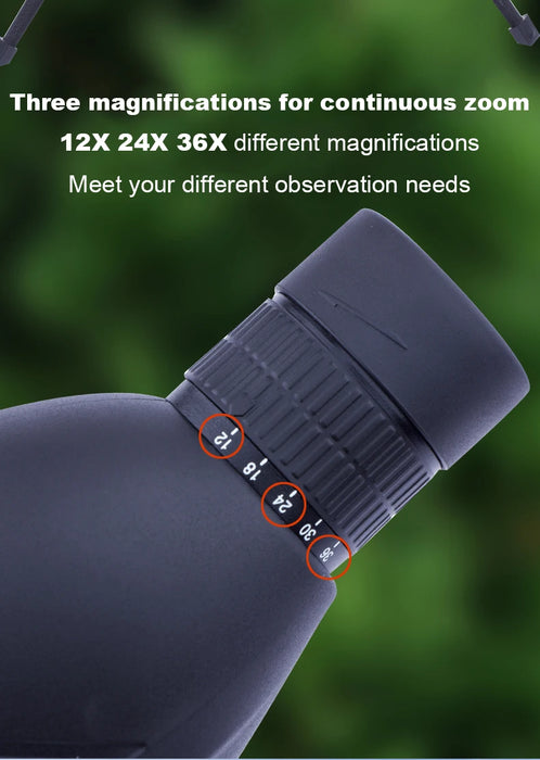 12–36x50 Spotting Scope Monocular — BAK4 Prism, FMC Coating, Waterproof