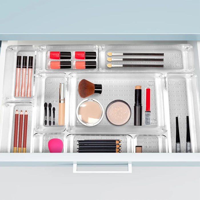 25pc Clear Drawer Organiser Set – PS Plastic Dividers & Storage Bins for Desk, Dresser, Makeup