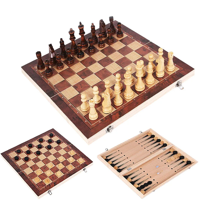 3-in-1 Travel Games Set — Chess, Backgammon & Checkers (Five Sizes)