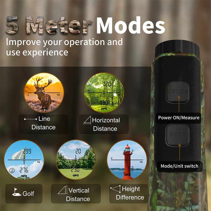 Camouflage Rechargeable Laser Rangefinder for Hunting, Golf and Outdoor – 5 Modes