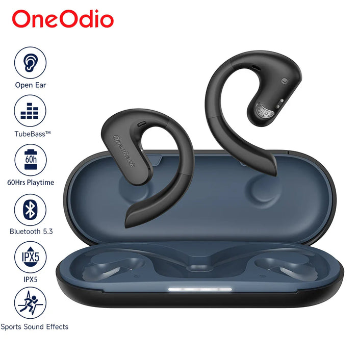 Oneodio OpenRock S - Bluetooth 5.3 Earphones, Open Ear Wireless Sports Earbuds, TWS with 4 AI Mics, 60Hr Battery Life - Perfect for Active Lifestyle and Enhanced Communication Experiences