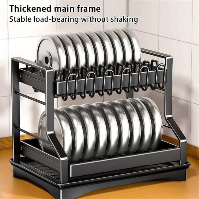 2-Tier Dish Drying Rack with Drainboard and Utensil Holder — Carbon Steel