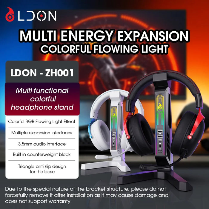 RGB Headset Stand with Sound‑Activated Lights and USB Dock