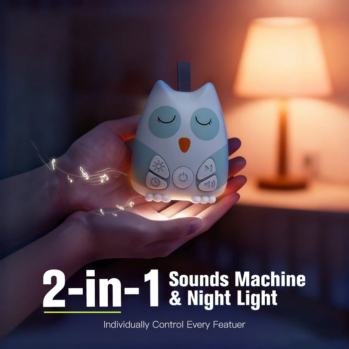 Owl Portable White Noise Machine for Baby — 30 Sounds, Cry Sensor, Night Light, Rechargeable