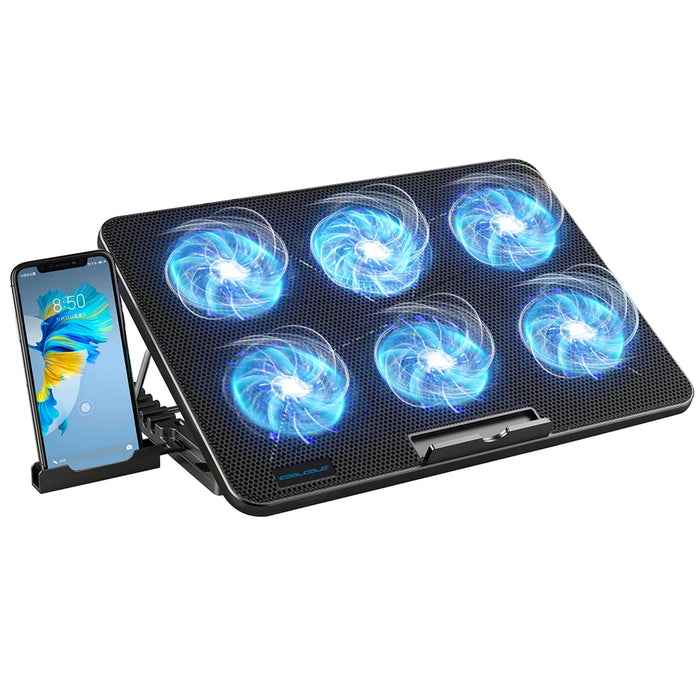 Laptop Cooling Pad for 12–17.3-inch Laptops — 6 Quiet Fans, 7-Stage Height & Phone Holder