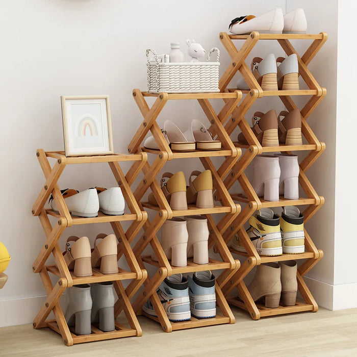 Bamboo Installation-Free Shoe Rack — 2 to 6 Tier Foldable Storage Shelf