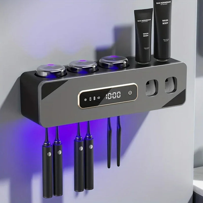UV Sanitising Wall-Mounted Toothbrush Holder with Automatic Toothpaste Dispenser & USB Charging