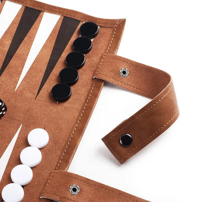 Portable Foldable Backgammon Travel Set — PU Leather Roll-Up Board with Pieces & Dice