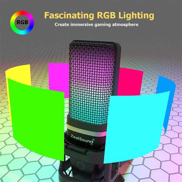 RGB USB Condenser Microphone with Articulated Boom Arm & Tripod for Streaming