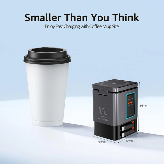 6‑in‑1 Charging Station with Retractable USB‑C — Multi‑Device Power Tower