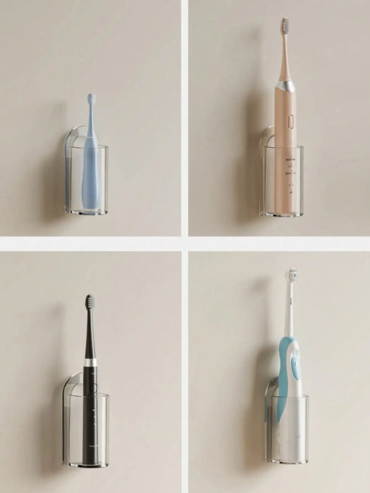 Wall‑Mounted Electric Toothbrush Holder — Clear Plastic Storage Rack
