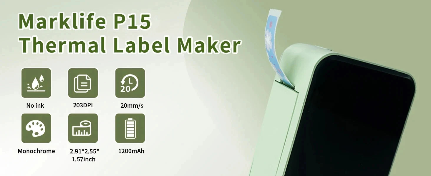 P15 Mini Portable Thermal Label Printer — Bluetooth, Inkless, Type-C Recharge