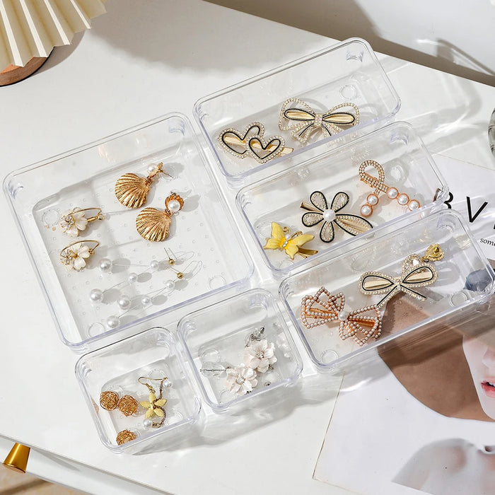 7-Piece Clear Plastic Drawer Organiser Set for Desk & Bathroom