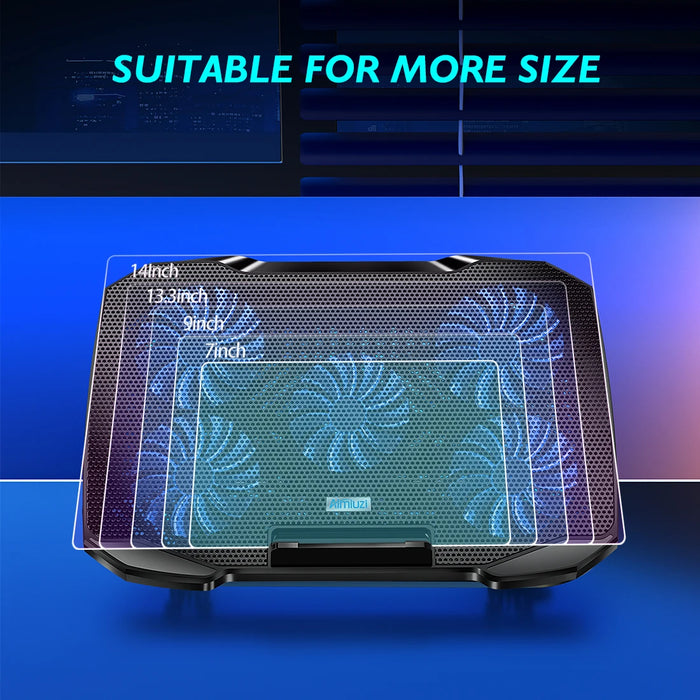 Laptop Cooling Pad 12–17 inch — 5 Quiet Fans, Adjustable Angles & Phone Holder