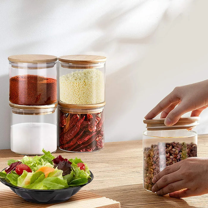10-Piece Glass Pantry Jar Set with Bamboo Lids — 5×350ml & 5×250ml