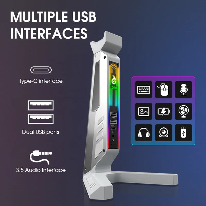 RGB Headset Stand with Sound‑Activated Lights and USB Dock