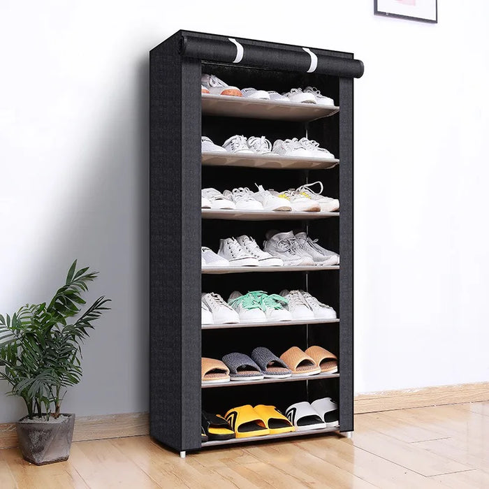6/8/10-Layer Dustproof Shoe Cabinet Organiser — Non-woven, Space-saving