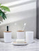 4‑Piece Bathroom Accessory Set – Plastic with Bamboo Toothbrush Holder, Cup & Soap Dish (1‑pc Lotion Dispenser option)
